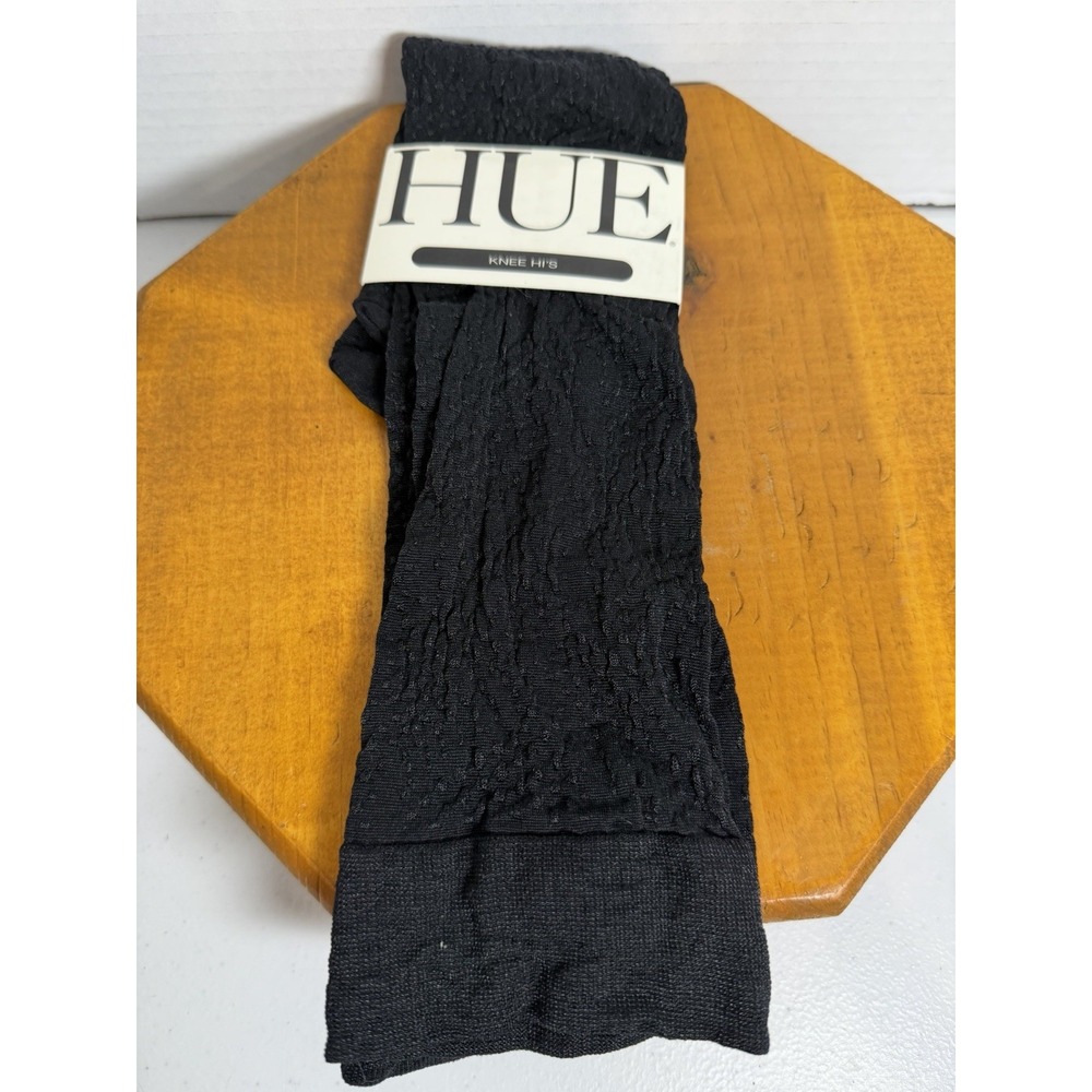 Vinatge HUE black Textured knee High Socks One Size Nylon Spandex Made in Israel
